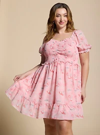 Disney Alice Wonderland Pink Cinched Smock Plus Dress