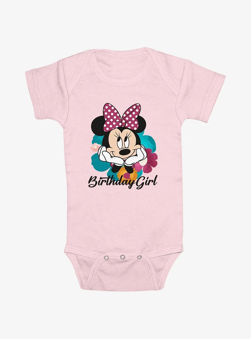 Disney Minnie Mouse Birthday Girl Floral Smile Infant Bodysuit