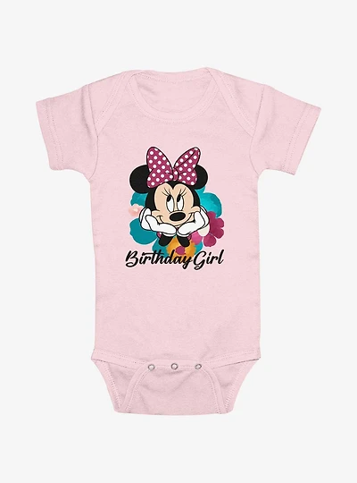 Disney Minnie Mouse Birthday Girl Floral Smile Infant Bodysuit