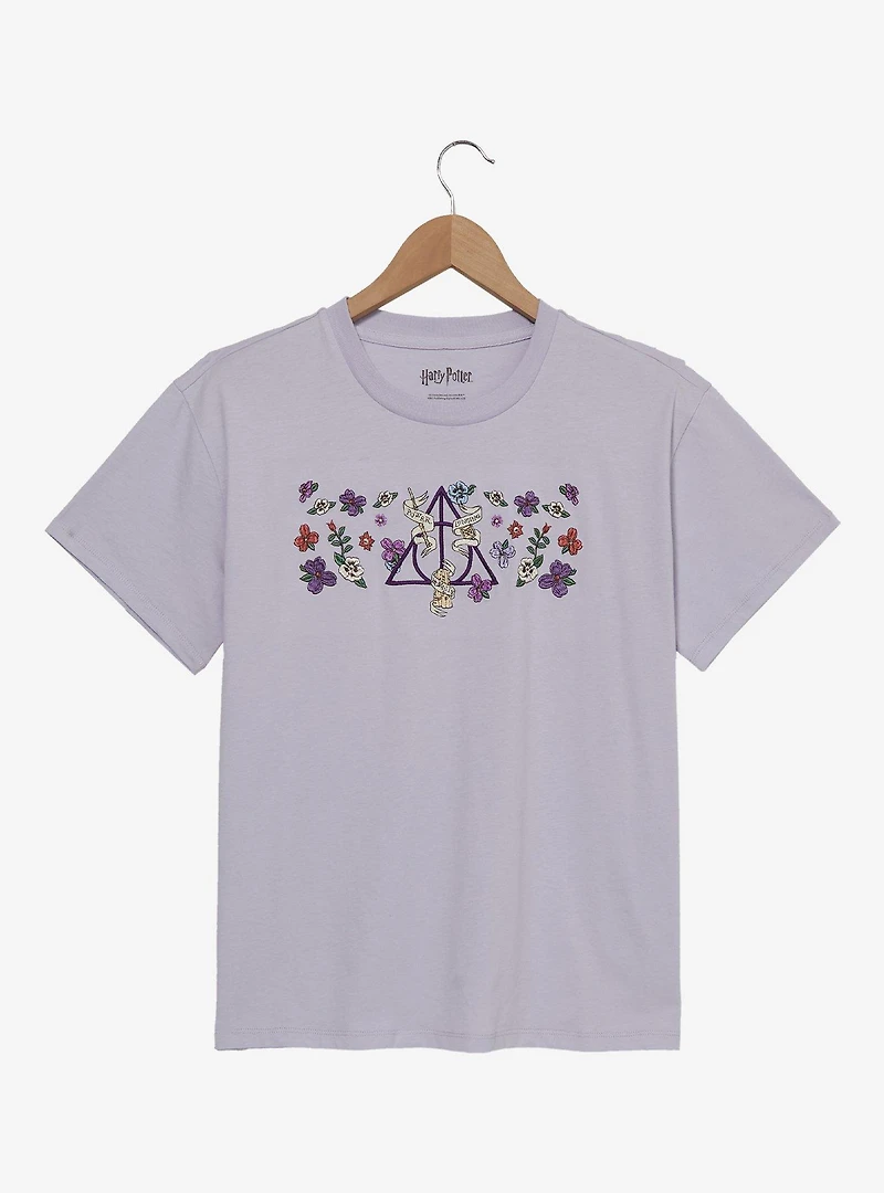 Harry Potter Floral Deathly Hallows Women's T-Shirt - BoxLunch Exclusive
