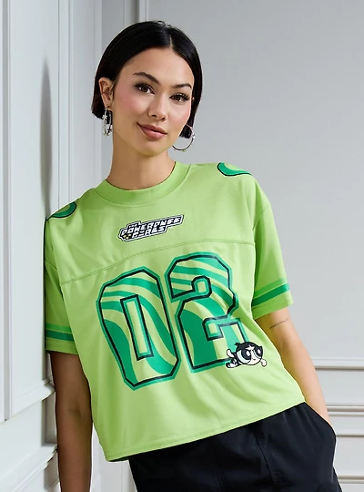 The Powerpuff Girls Buttercup Women's Cropped Football Jersey — BoxLunch Exclusive