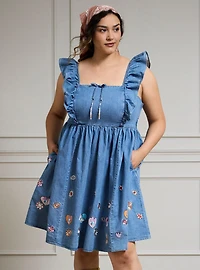 Disney Minnie & Daisy Floral Denim Plus Tank Dress — BoxLunch Exclusive