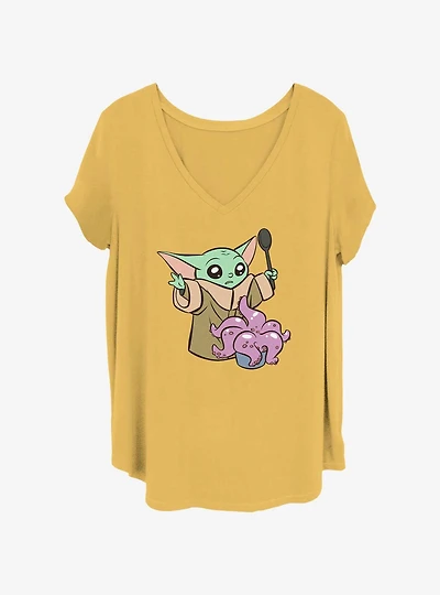 Star Wars The Mandalorian Grogu Cooking Womens T-Shirt Plus
