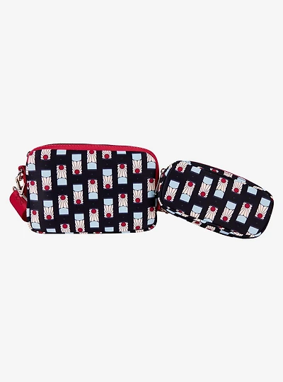 Loungefly Demon Slayer: Kimetsu no Yaiba Tanjiro Earring Allover Print Belt Bag with Coin Bag