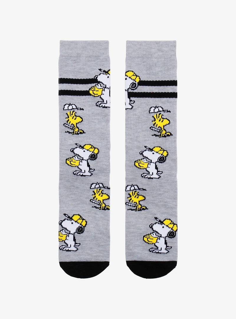 Peanuts Snoopy & Woodstock Baseball Allover Print Crew Socks - BoxLunch Exclusive