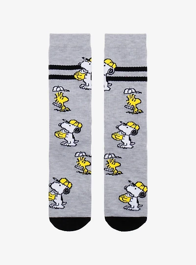 Peanuts Snoopy & Woodstock Baseball Allover Print Crew Socks - BoxLunch Exclusive