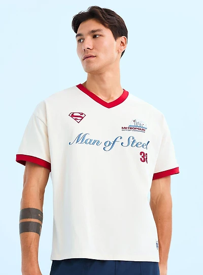 DC Comics Superman Man of Steel Embroidered Ringer V-Neck T-Shirt - BoxLunch Exclusive