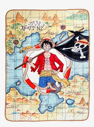 One Piece Monkey D. Luffy Map Portrait Fleece Throw