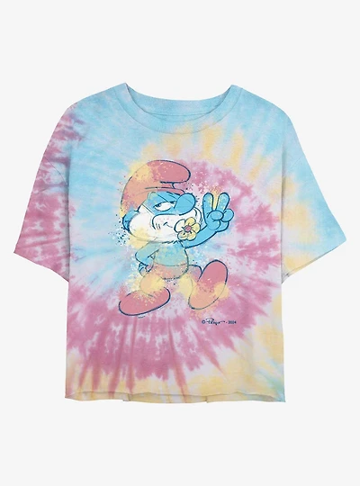 The Smurfs Papa Pastel Paint Tie Dye Crop Womens T-Shirt