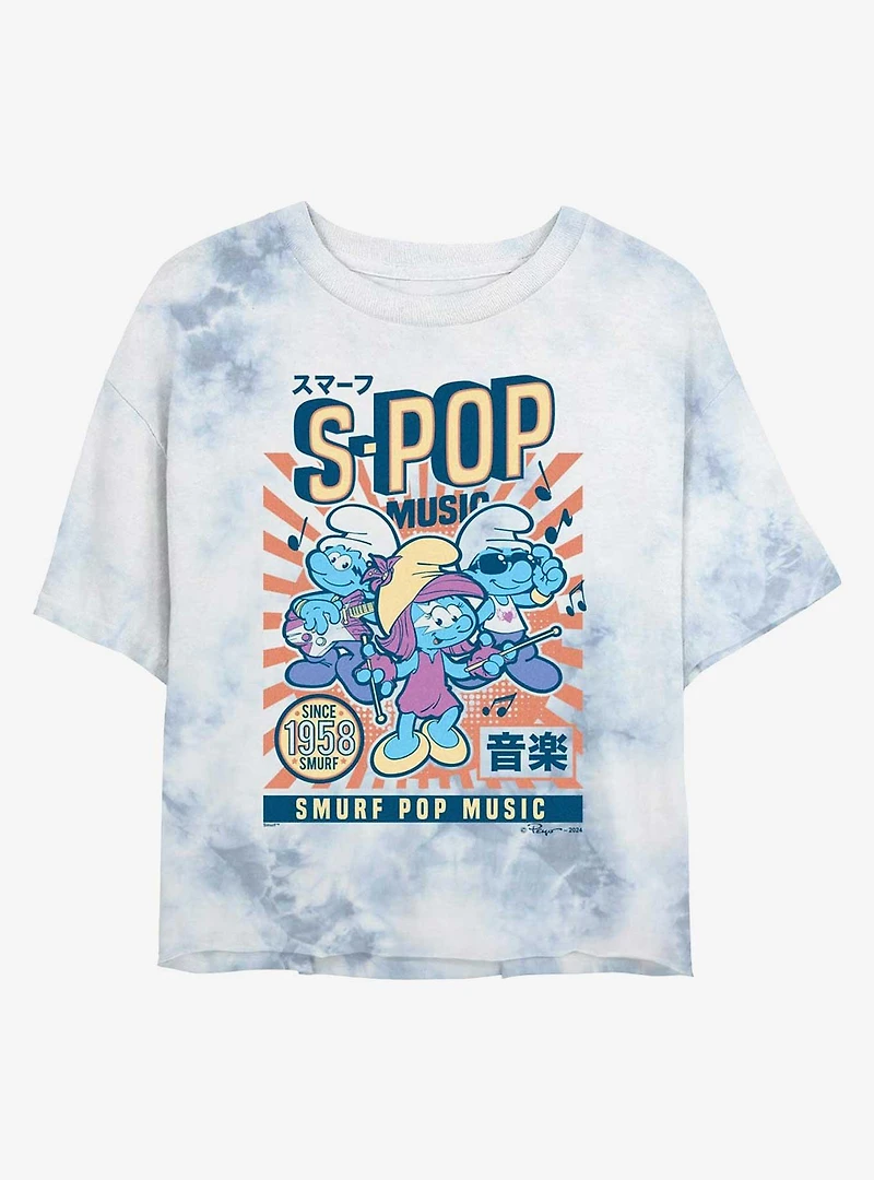 The Smurfs Spop Music Tie Dye Crop Womens T-Shirt