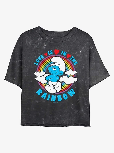 The Smurfs Love Is Rainbow Mineral Wash Crop T-Shirt