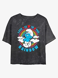 The Smurfs Love Is Rainbow Mineral Wash Crop T-Shirt
