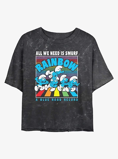 The Smurfs All We Need Is Smurf Mineral Wash Crop T-Shirt
