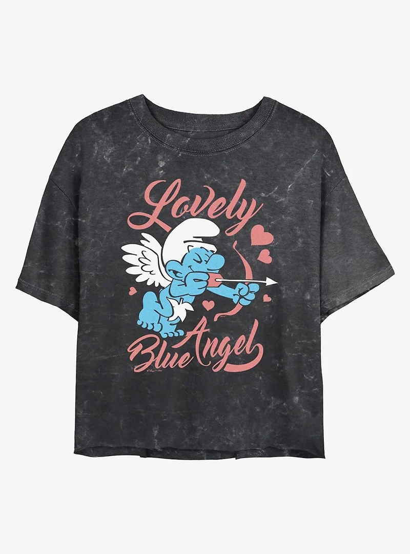 The Smurfs Lovely Blue Angel Mineral Wash Womens Crop T-Shirt