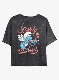 The Smurfs Lovely Blue Angel Mineral Wash Womens Crop T-Shirt