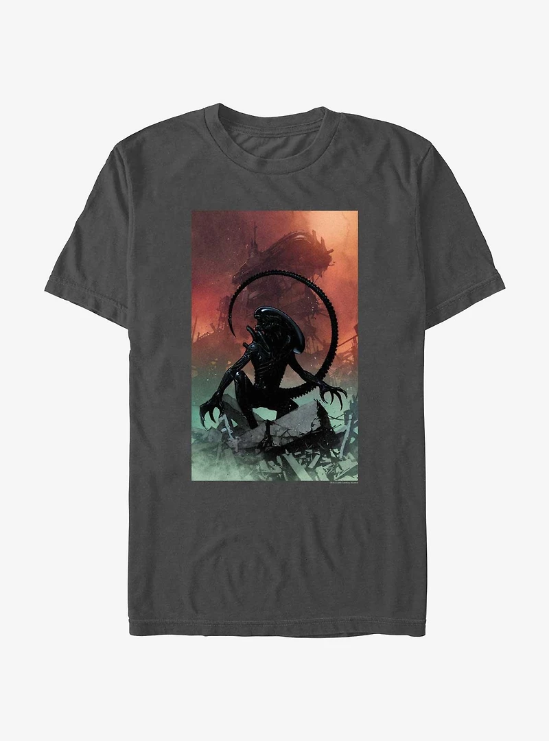 Alien Xenomorph And Ruined Ship T-Shirt