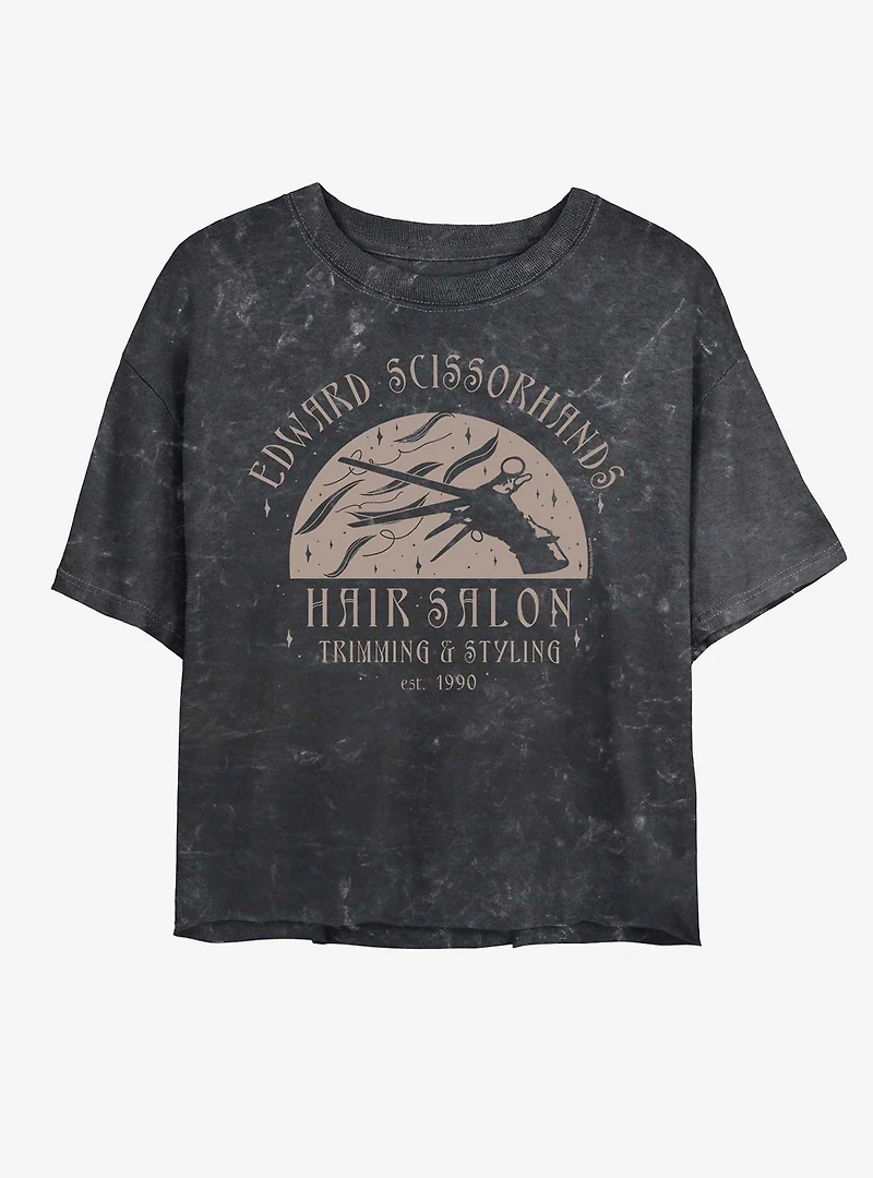 Edward Scissorhands Hair Salon Logo Mineral Wash Womens Crop T-Shirt