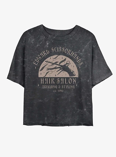 Edward Scissorhands Hair Salon Logo Mineral Wash Womens Crop T-Shirt