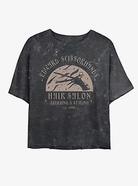 Edward Scissorhands Hair Salon Logo Mineral Wash Womens Crop T-Shirt
