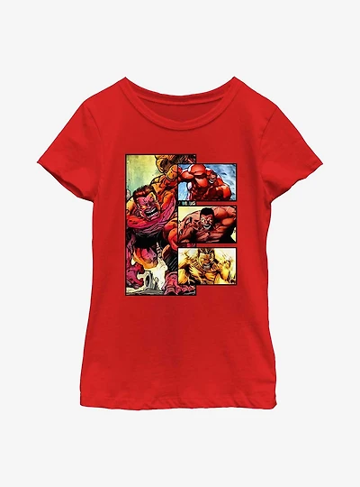 Marvel Red Hulk Panels Youth Girls T-Shirt