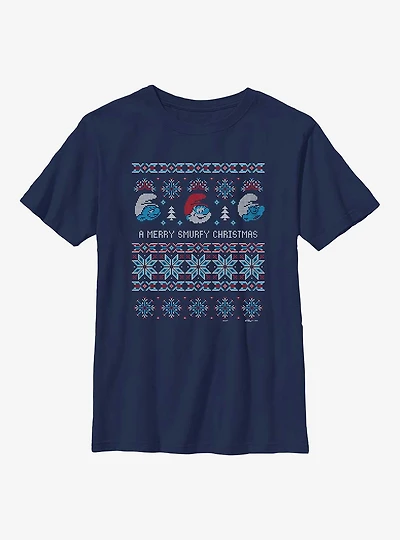 The Smurfs Ugly Sweater Smurfy Christmas Youth T-Shirt