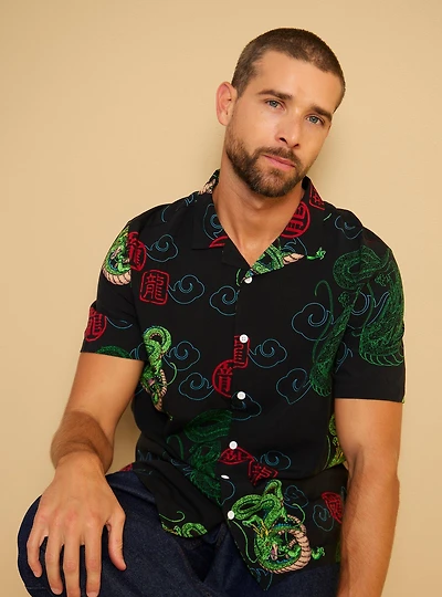 Dragon Ball Z Shenron Allover Print Woven Button-Up - BoxLunch Exclusive
