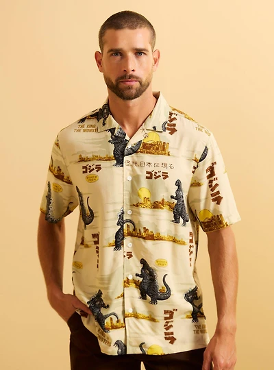 Godzilla City Skylines Allover Print Woven Button-Up - BoxLunch Exclusive