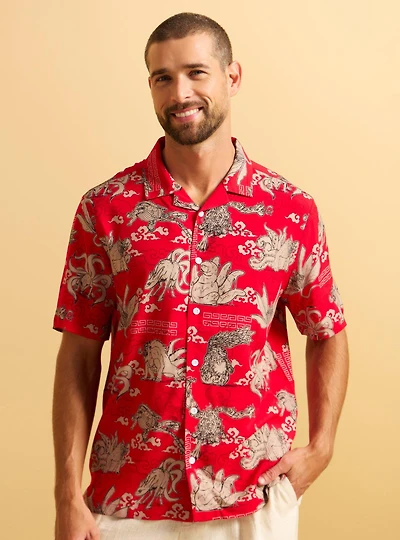 Naruto Shippuden Tailed Beasts Tonal Allover Print Woven Button-Up - BoxLunch Exclusive