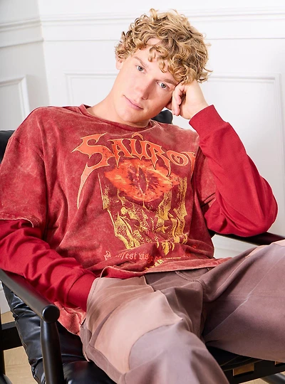 The Lord of Rings Sauron Mineral Wash Layered Long Sleeve T-Shirt - BoxLunch Exclusive