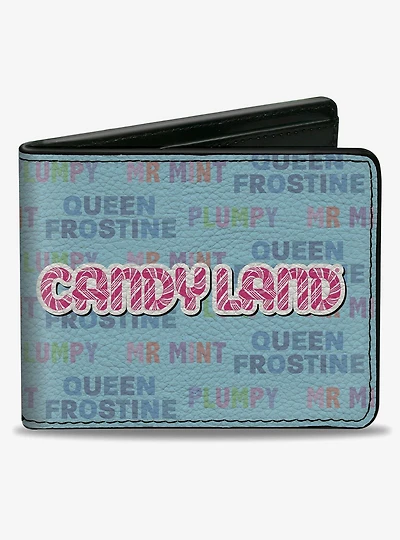 Candy Land Character Trio and Text Blue Multi Color Bifold Wallet