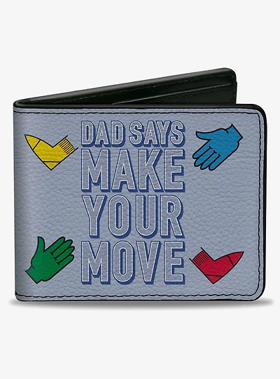 Twister Dad Says Make Your Move and Game Icons Multi Color Bifold Wallet