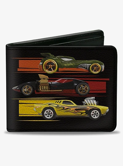 Hot Wheels Six Sportscar Profiles Black Multi Color Bifold Wallet