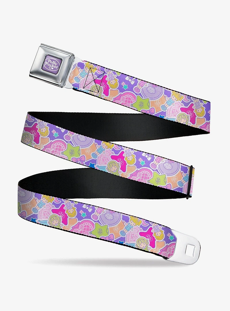 Polly Pocket Dolls & Compacts Collage Seatbelt Buckle Belt