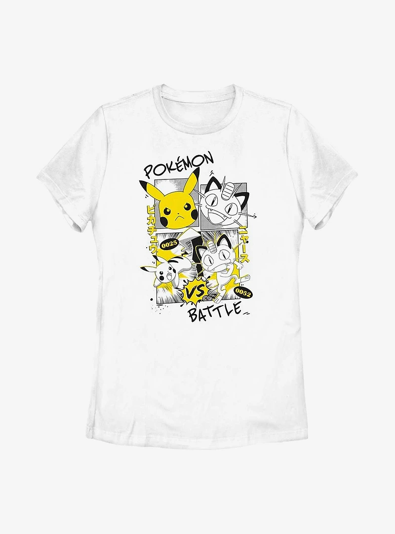 Pokemon Pikachu Meowth Manga Style Womens T-Shirt