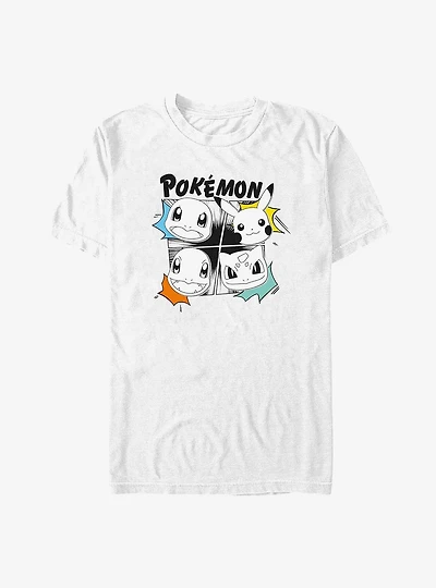 Pokemon Starter Heads Grid Manga Style T-Shirt