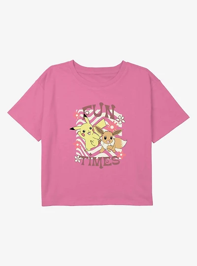 Pokemon Fun Times Pikachu and Eevee Youth Girls Boxy Crop T-Shirt