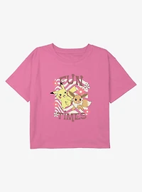 Pokemon Fun Times Pikachu and Eevee Youth Girls Boxy Crop T-Shirt