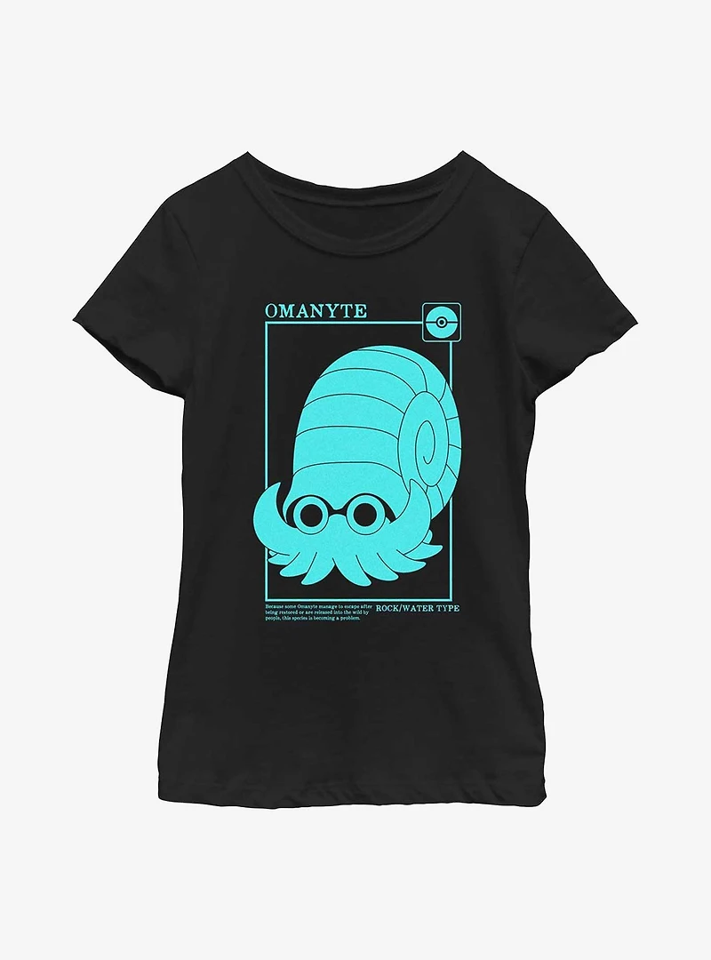 Pokemon Omanyte Card Style Youth Girls T-Shirt