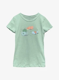 Pokemon Bulbasaur Charmander Squirtle Sketch Style Youth Girls T-Shirt