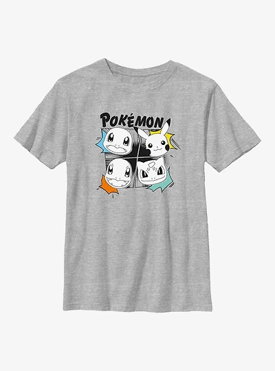 Pokemon Starter Heads Grid Manga Style Youth T-Shirt