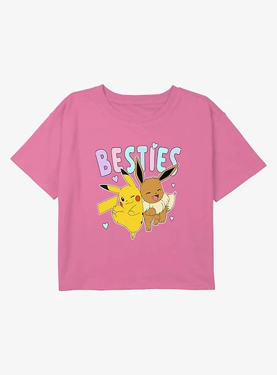 Pokemon Besties Pikachu Eevee Youth Girls Boxy Crop T-Shirt