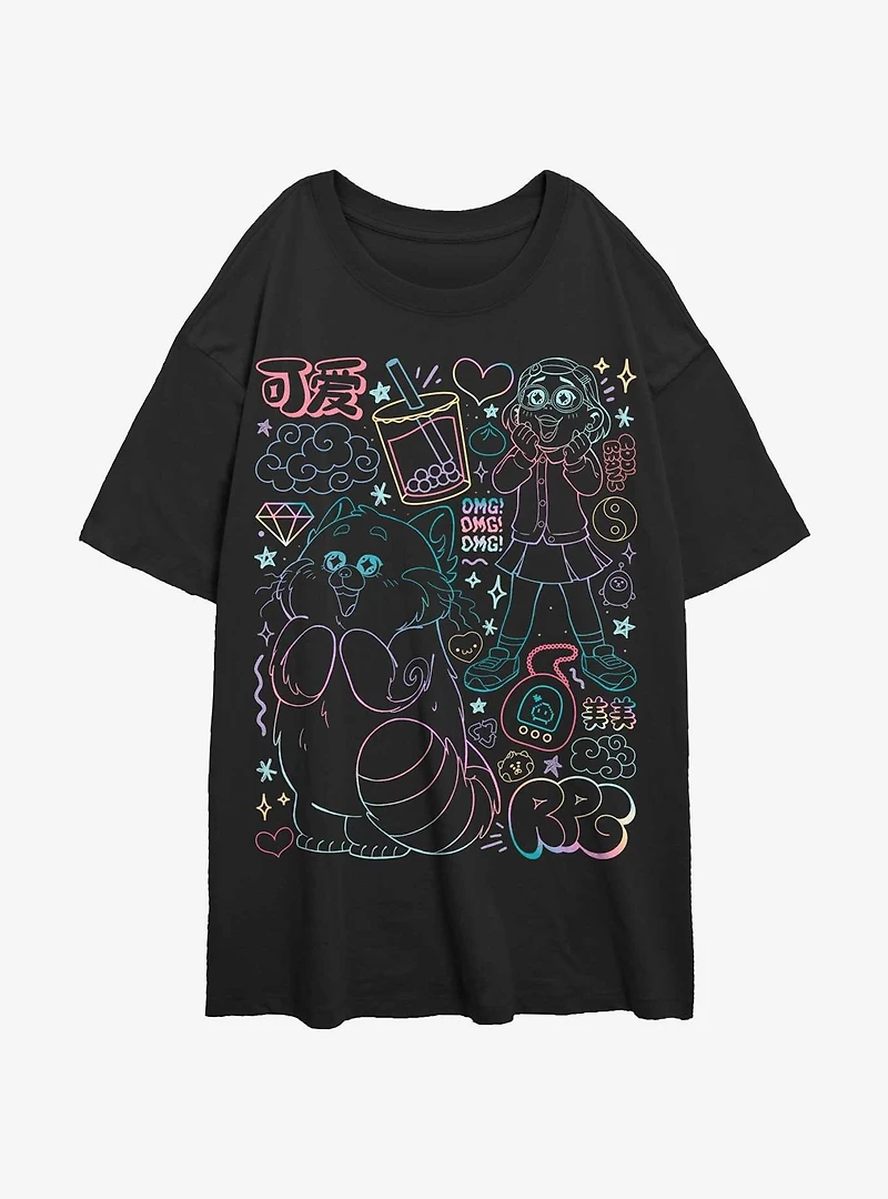 Turning Red Super Doodle Womens Oversized T-Shirt