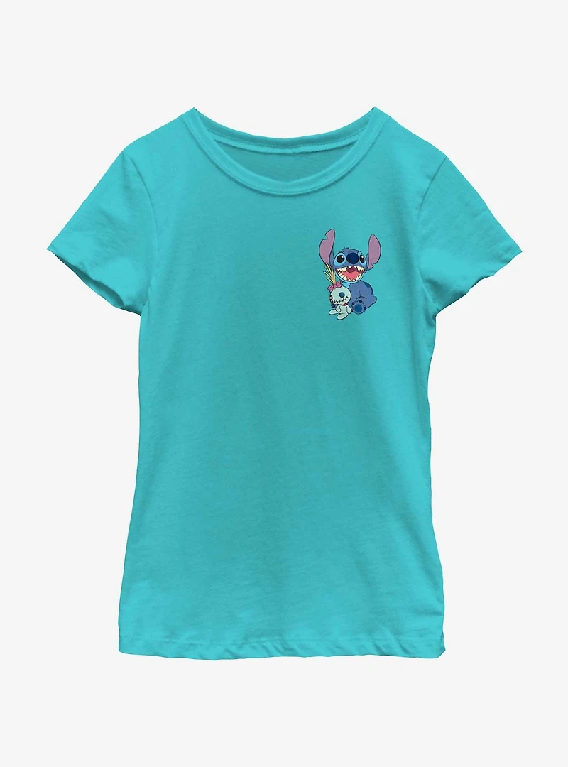 Disney Lilo & Stitch With Scrump Pocket Youth Girls T-Shirt