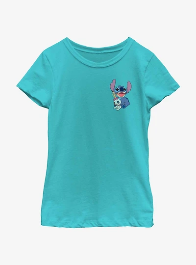 Disney Lilo & Stitch With Scrump Pocket Youth Girls T-Shirt