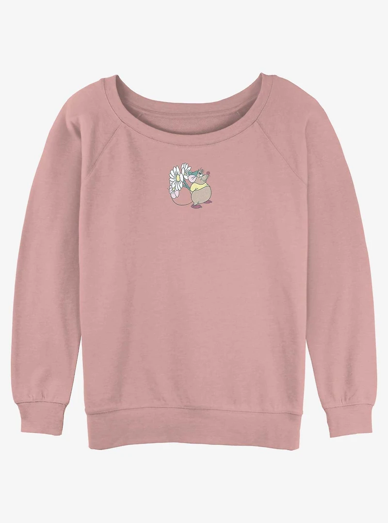 Disney Cinderella Cute Lil Gus Flower Womens Slouchy Sweatshirt