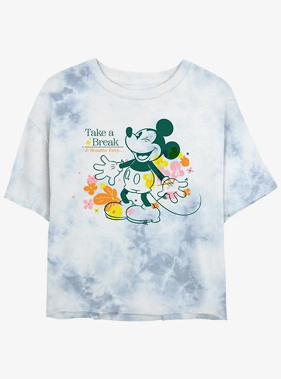 Disney Mickey Mouse Take A Break Tie Dye Crop Womens T-Shirt