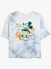 Disney Mickey Mouse Take A Break Tie Dye Crop Womens T-Shirt