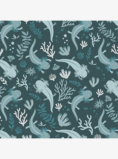 Axolotl Blue Underwater Garden Peel & Stick Wallpaper