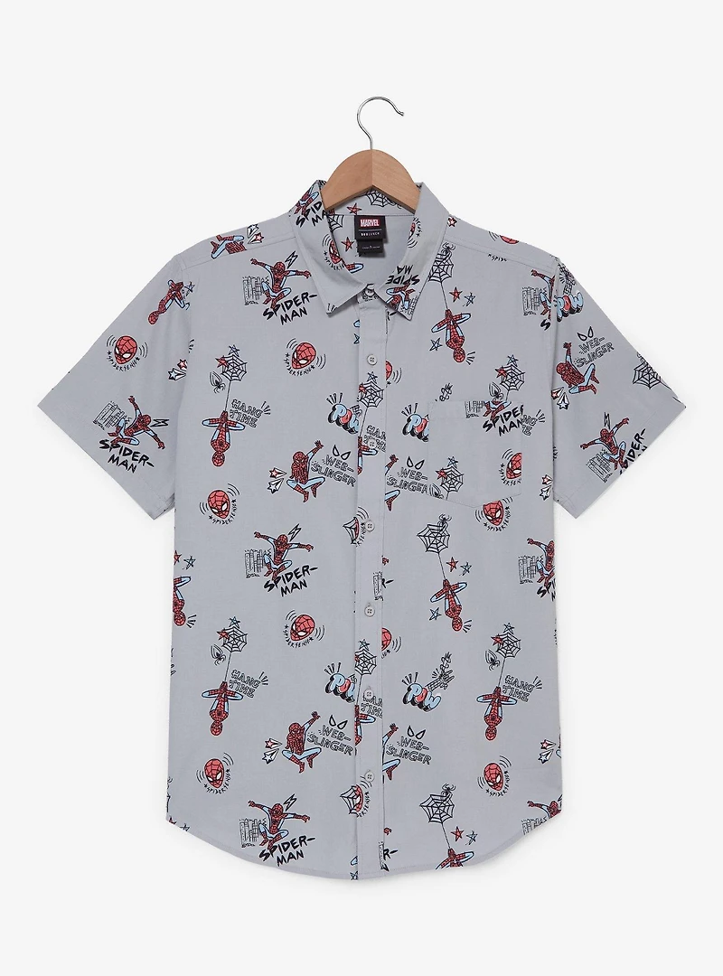 Marvel Spider-Man Doodle Icons Allover Print Woven Button-Up