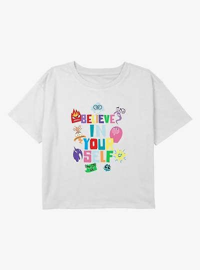 Inside Out Believe Your Self Youth Girls Boxy Crop T-Shirt